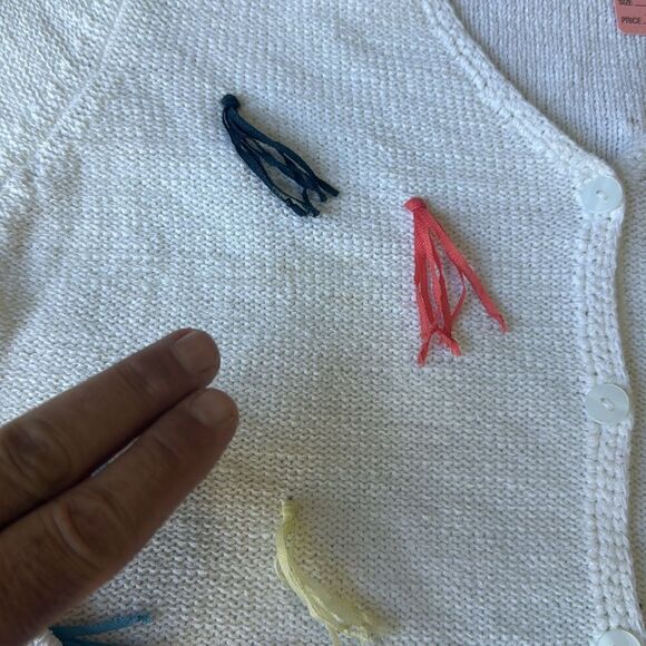 Curio cardigan sweater with ribbon tassels size Small White/Multi Color Used‎ - Picture 5 of 5